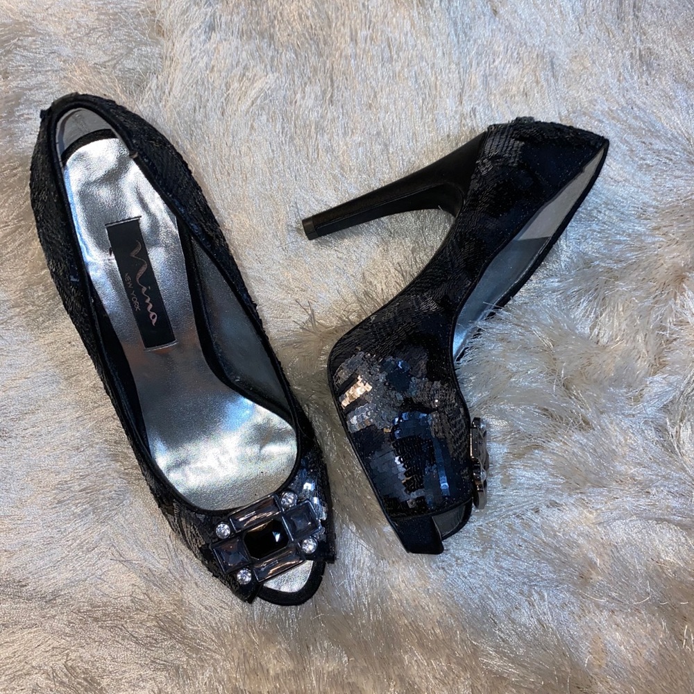 Black Sequin Dress Heel